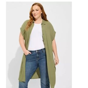Olive Green Sleeveless Duster